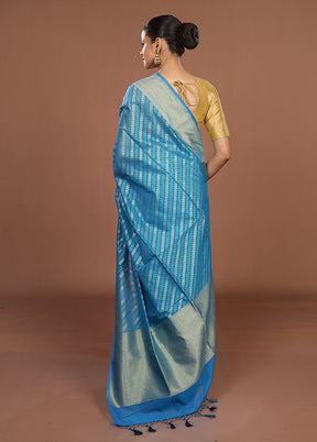 Blue Kora Silk Saree With Blouse Piece