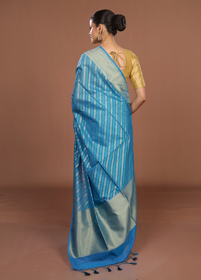Blue Kora Silk Saree With Blouse Piece