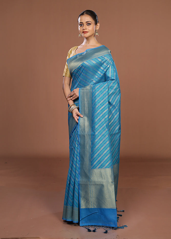 Blue Kora Silk Saree With Blouse Piece