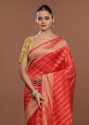 Red Kora Silk Saree With Blouse Piece