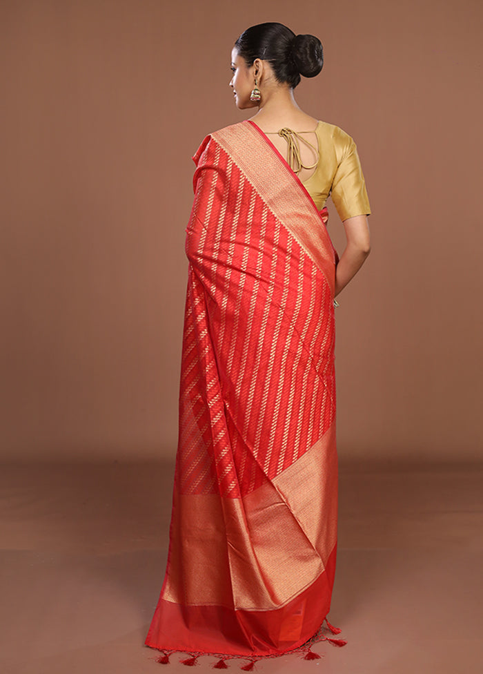 Red Kora Silk Saree With Blouse Piece