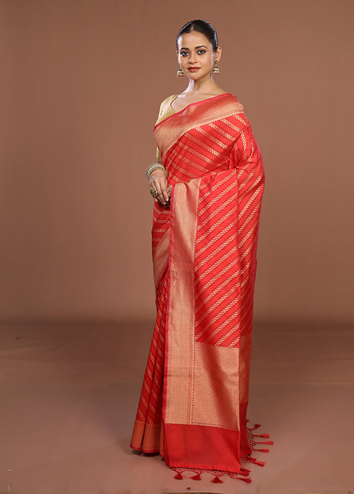 Red Kora Silk Saree With Blouse Piece