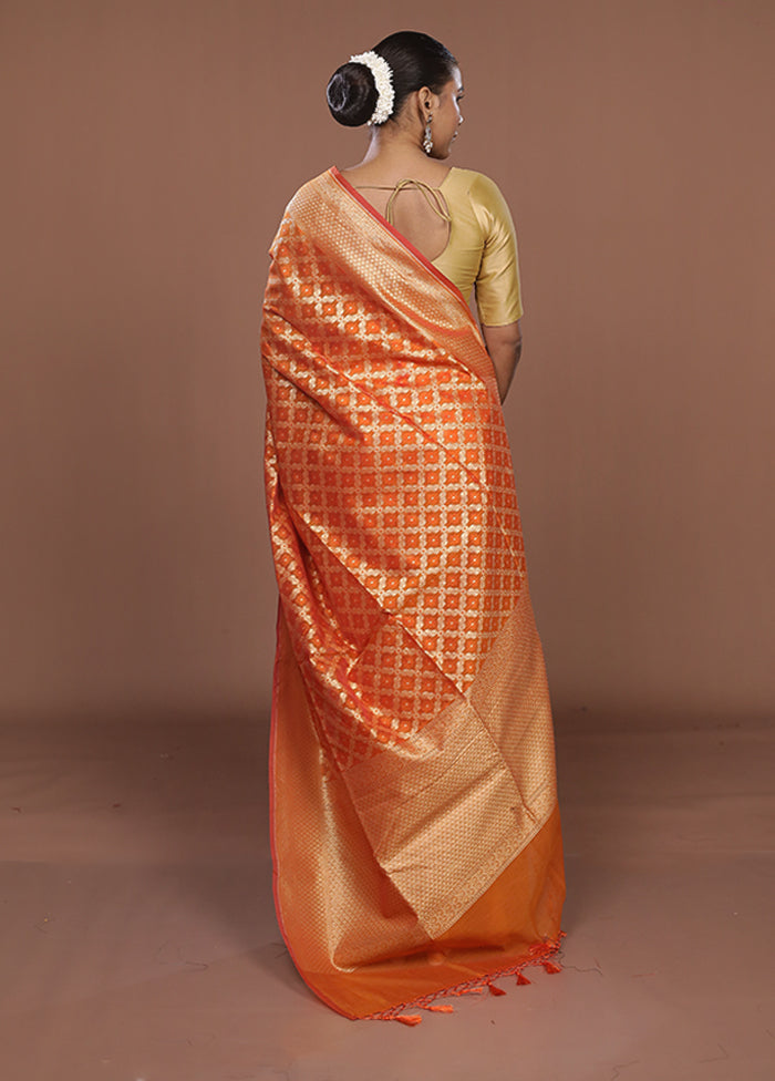 Orange Kora Silk Saree With Blouse Piece