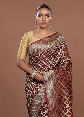 Maroon Kora Silk Saree With Blouse Piece