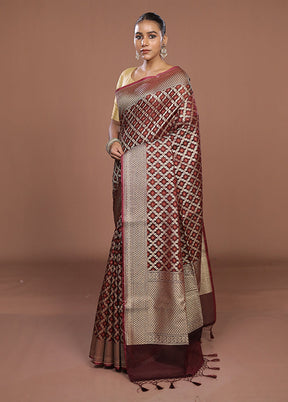 Maroon Kora Silk Saree With Blouse Piece