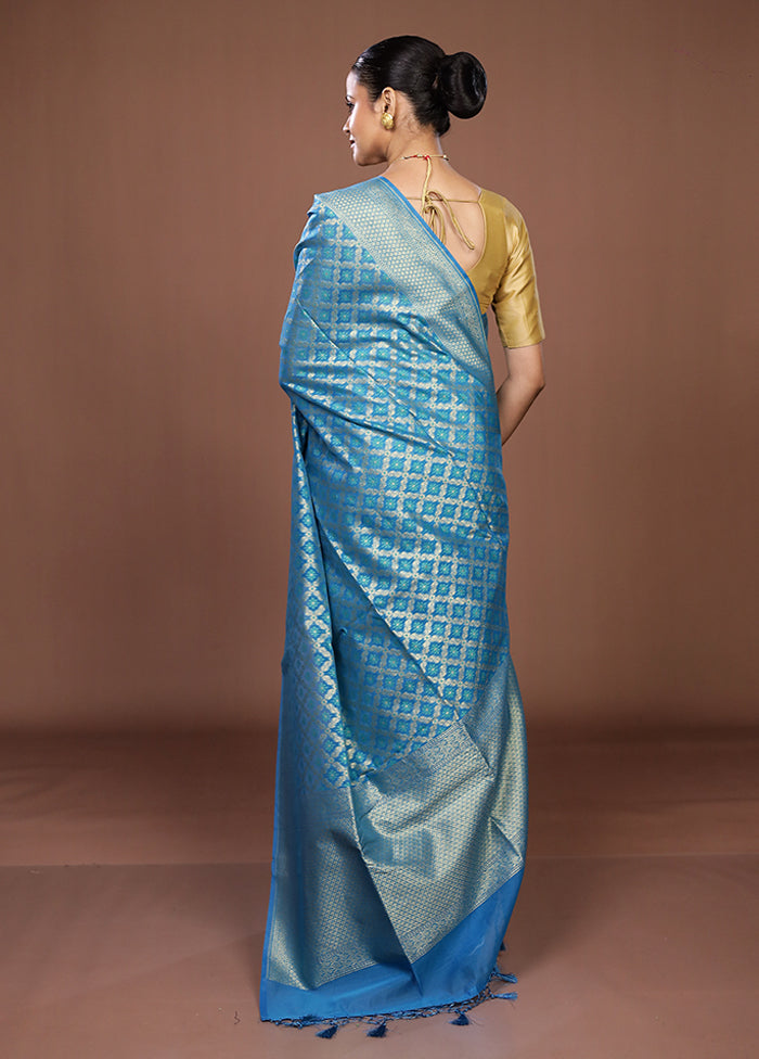 Blue Kora Silk Saree With Blouse Piece