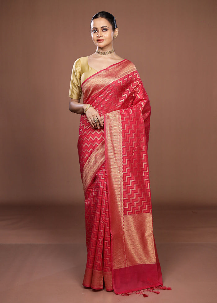 Red Kora Silk Saree With Blouse Piece