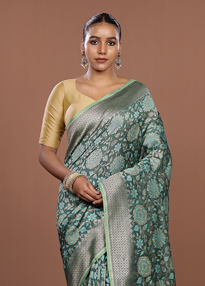 Green Kora Silk Saree With Blouse Piece