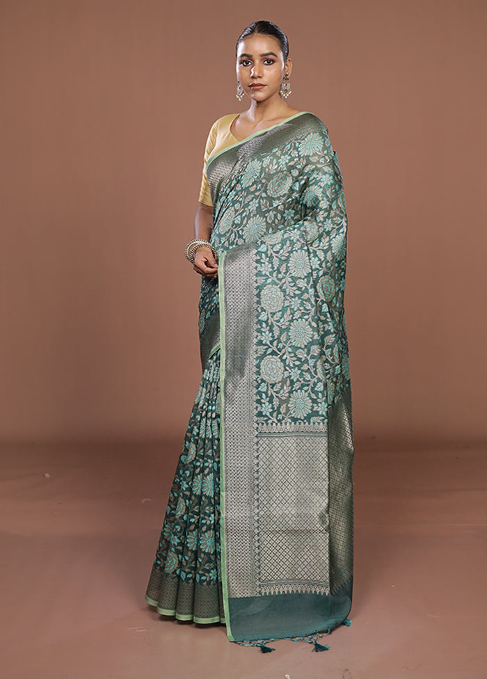 Green Kora Silk Saree With Blouse Piece