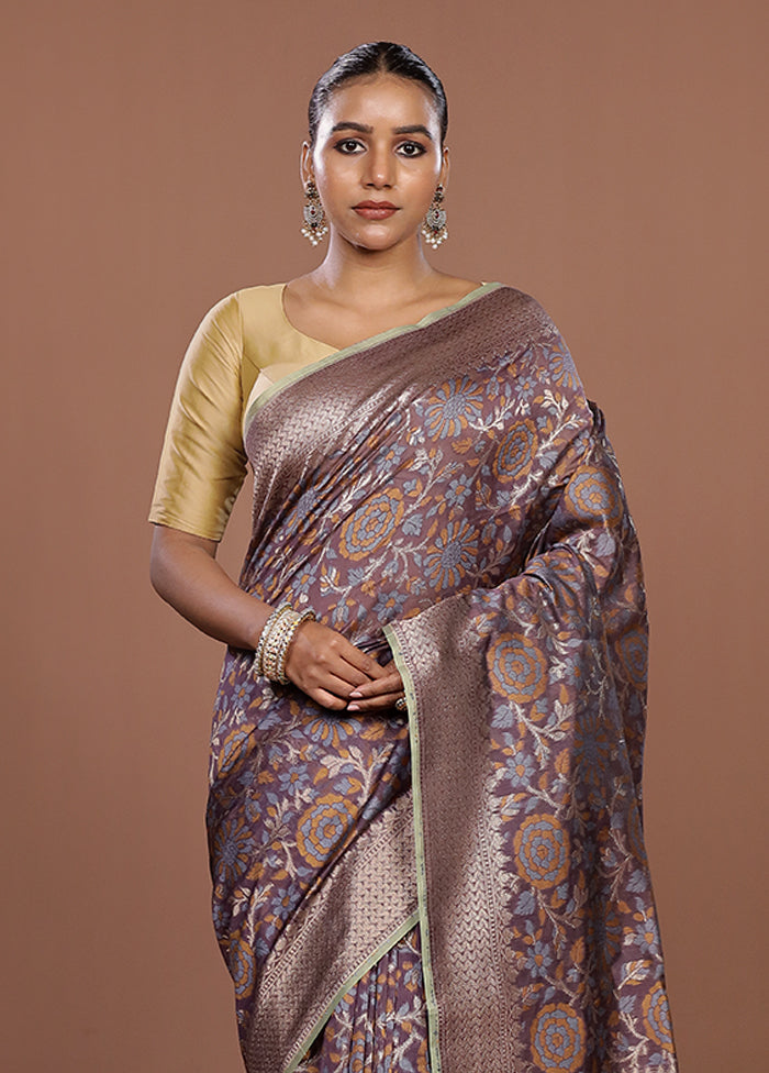 Blue Kora Silk Saree With Blouse Piece