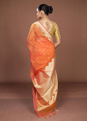 Pink Kora Silk Saree With Blouse Piece