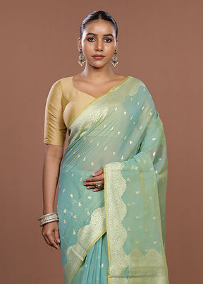 Green Kora Silk Saree With Blouse Piece