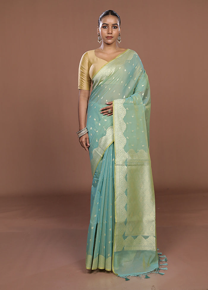 Green Kora Silk Saree With Blouse Piece