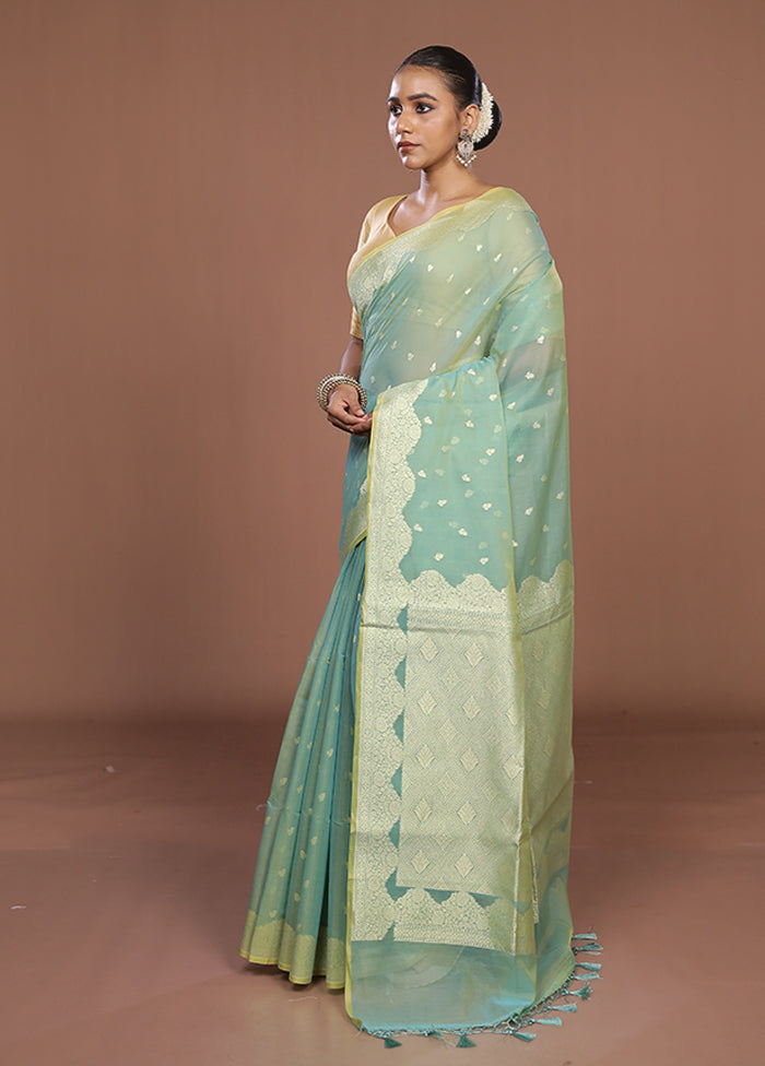 Green Kora Silk Saree With Blouse Piece