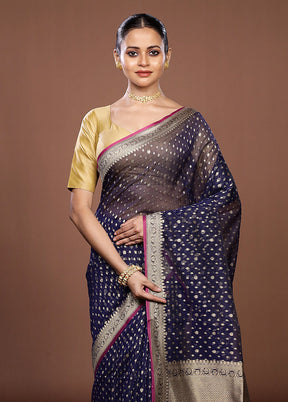 Blue Kora Silk Saree With Blouse Piece