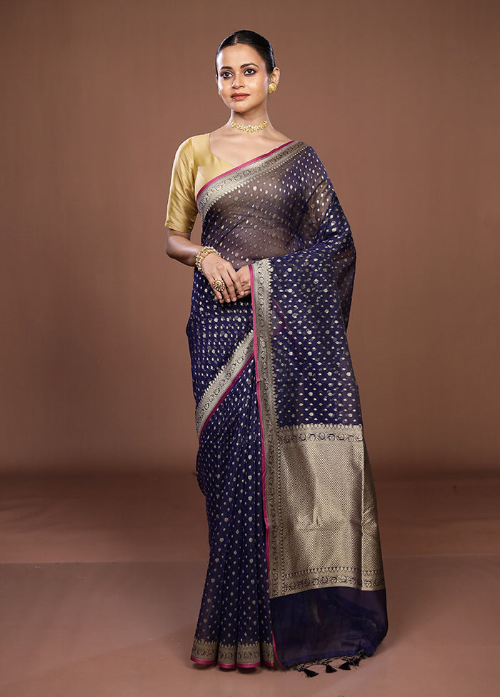 Blue Kora Silk Saree With Blouse Piece