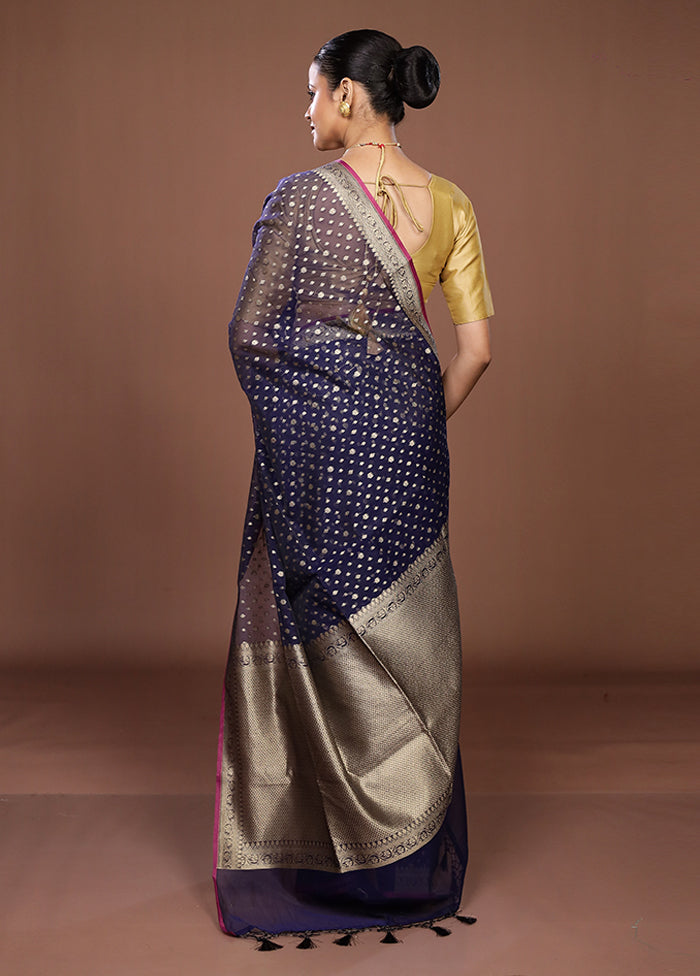 Blue Kora Silk Saree With Blouse Piece