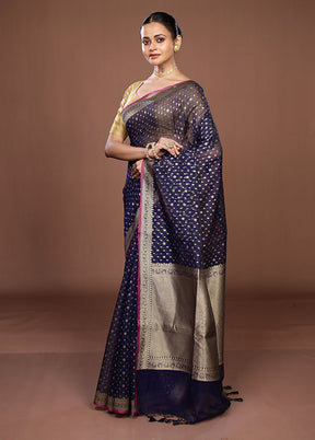 Blue Kora Silk Saree With Blouse Piece