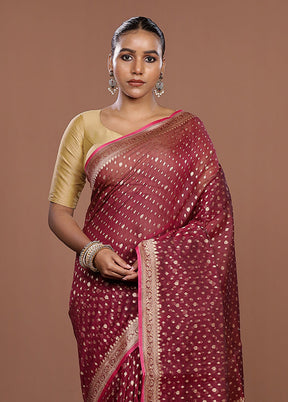 Maroon Kora Silk Saree With Blouse Piece