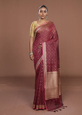 Maroon Kora Silk Saree With Blouse Piece