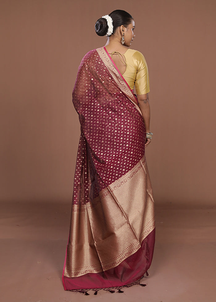 Maroon Kora Silk Saree With Blouse Piece