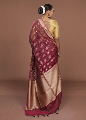 Maroon Kora Silk Saree With Blouse Piece