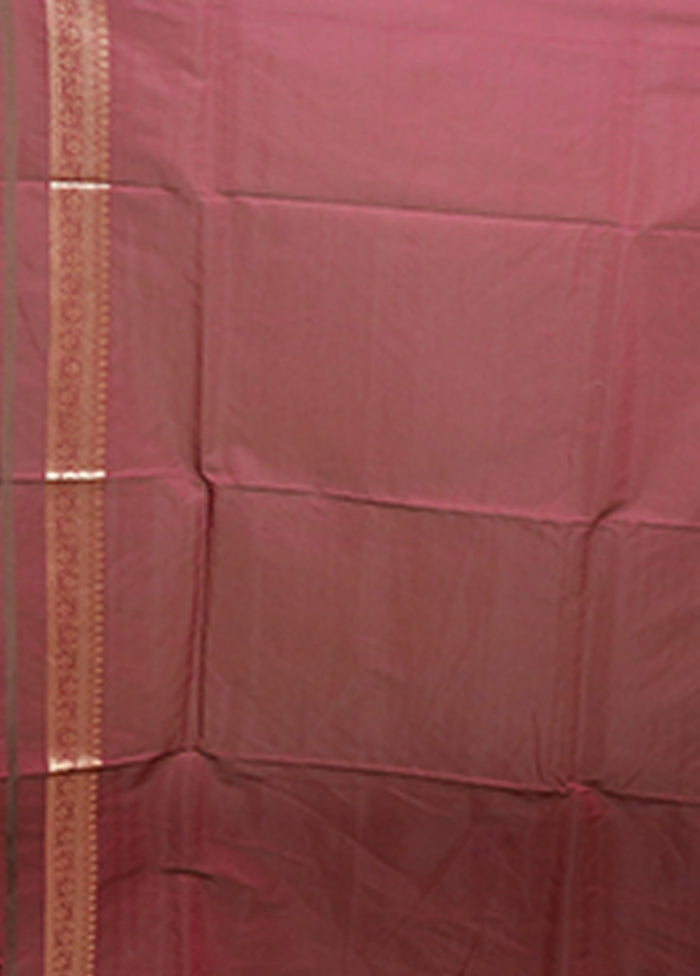 Maroon Kora Silk Saree With Blouse Piece