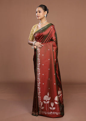 Brown Katan Silk Saree With Blouse Piece