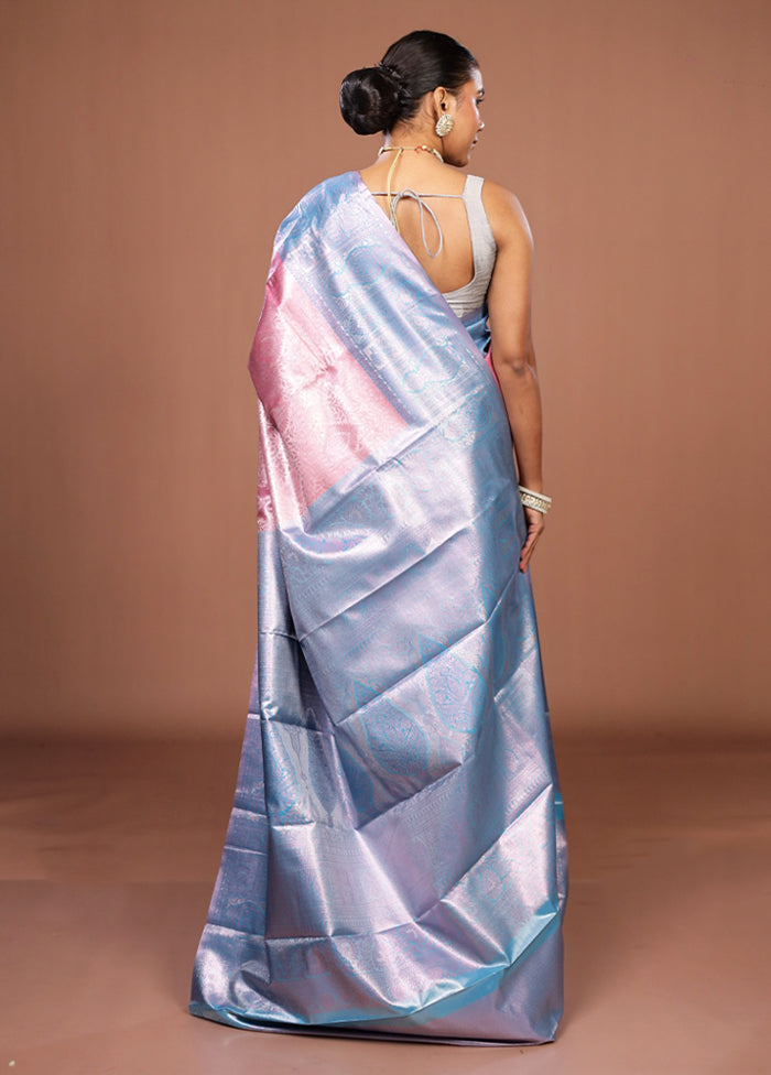Pink Kanjivaram Silk Saree With Blouse Piece