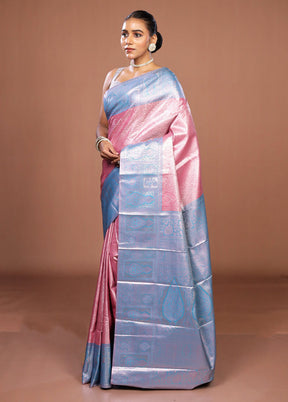 Pink Kanjivaram Silk Saree With Blouse Piece