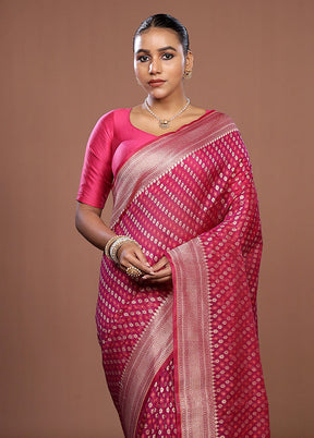 Pink Kora Silk Saree With Blouse Piece