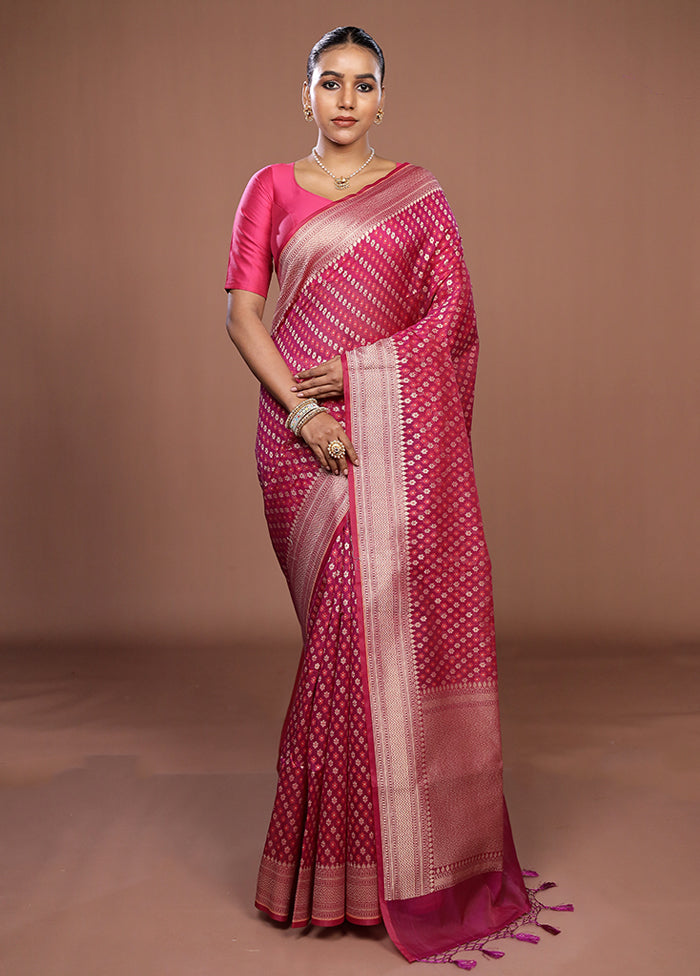Pink Kora Silk Saree With Blouse Piece