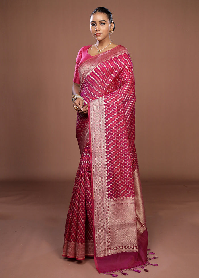 Pink Kora Silk Saree With Blouse Piece