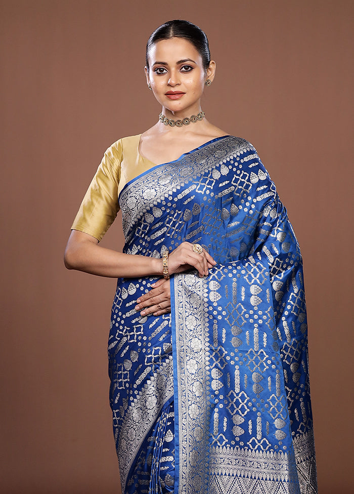 Blue Dupion Silk Saree With Blouse Piece
