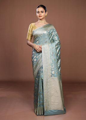 Blue Dupion Silk Saree With Blouse Piece