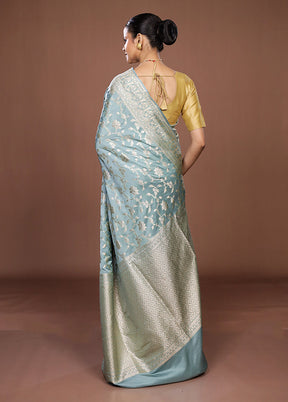 Blue Dupion Silk Saree With Blouse Piece