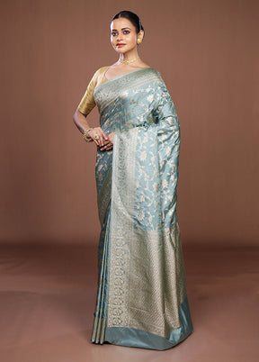 Blue Dupion Silk Saree With Blouse Piece
