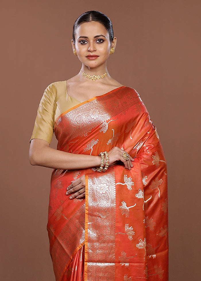 Red Dupion Silk Saree With Blouse Piece