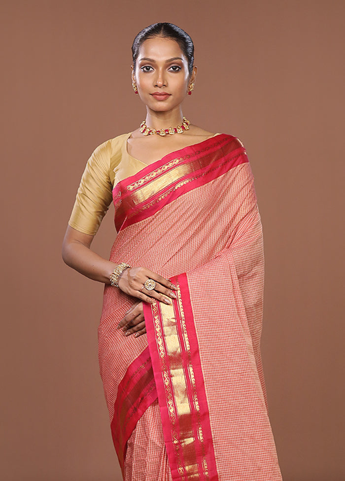 Pink Gadwal Pure Silk Saree Without Blouse Piece