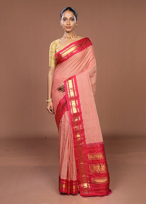 Pink Gadwal Pure Silk Saree Without Blouse Piece
