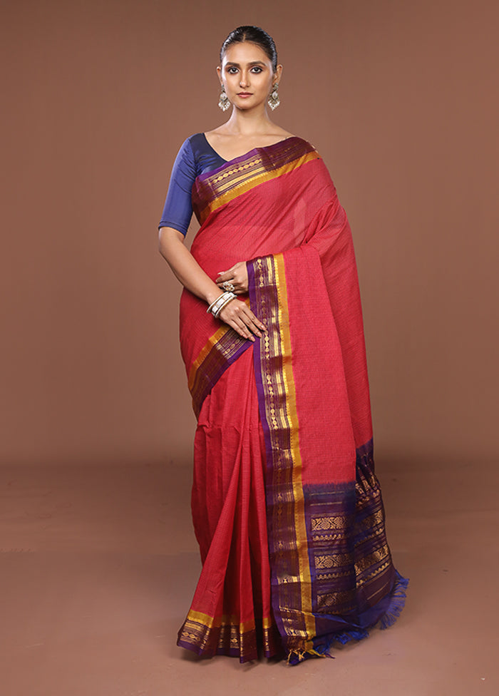 Pink Gadwal Pure Silk Saree Without Blouse Piece
