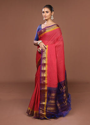 Pink Gadwal Pure Silk Saree Without Blouse Piece