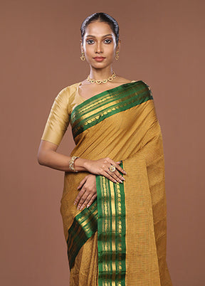 Yellow Gadwal Pure Silk Saree Without Blouse Piece