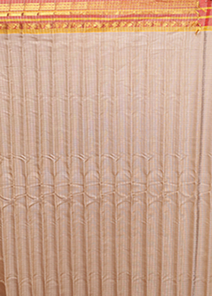 Cream Gadwal Pure Silk Saree Without Blouse Piece