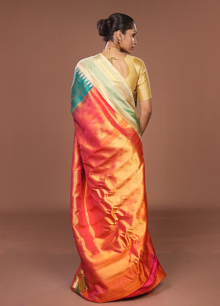 Green Gadwal Pure Silk Saree Without Blouse Piece