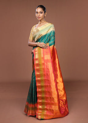 Green Gadwal Pure Silk Saree Without Blouse Piece