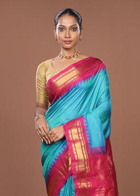 Green Gadwal Pure Silk Saree Without Blouse Piece