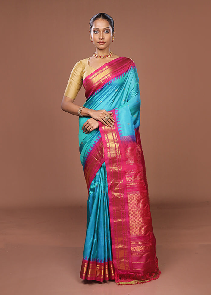 Green Gadwal Pure Silk Saree Without Blouse Piece