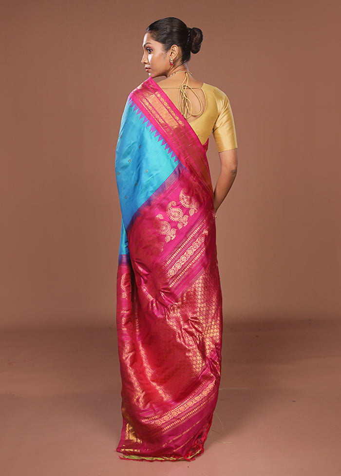 Green Gadwal Pure Silk Saree Without Blouse Piece