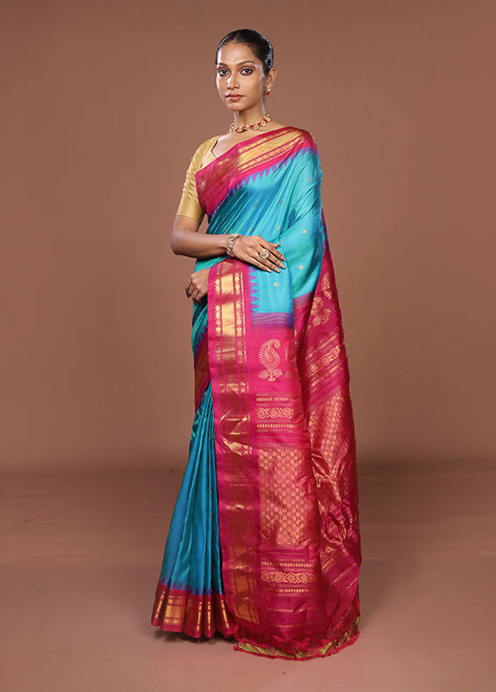 Green Gadwal Pure Silk Saree Without Blouse Piece